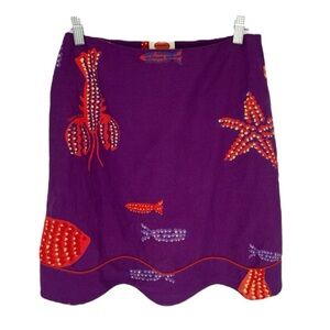 Farm Rio Purple Linen Blend Tropical Colorful Preppy Scalloped Mini Skirt Small